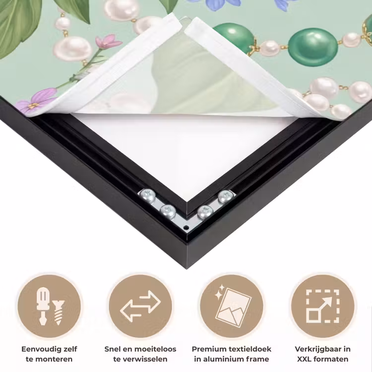 Bloemen - Patroon - Botanisch - Groen Textielframe zwart klein -USP_closeupNL