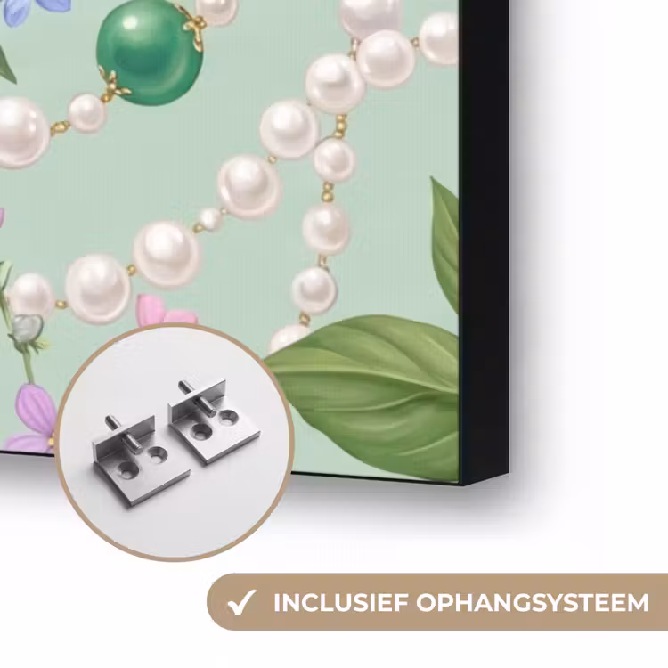 Bloemen - Patroon - Botanisch - Groen Textielframe zwart klein -USP_ophangsysteemNL