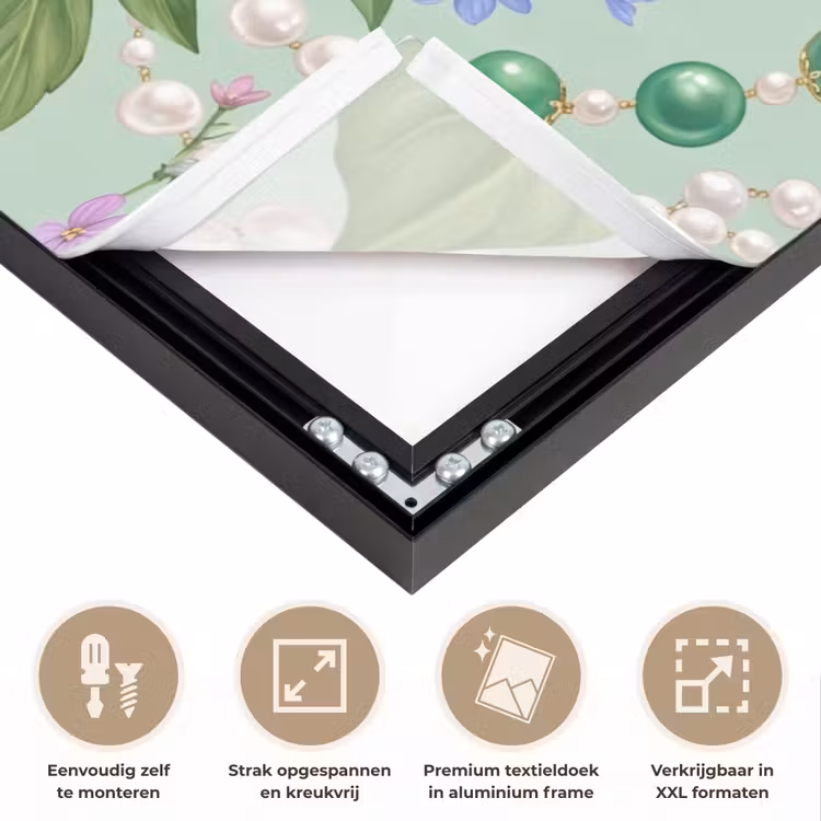 Bloemen - Patroon - Botanisch - Groen Textielframe zwart klein -USP_feed_closeupNL