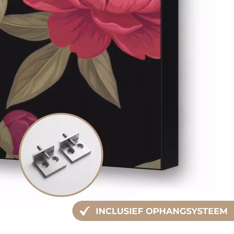 Bloemen - Patroon - Botanisch - Rood - Zwart Textielframe zwart klein -USP_ophangsysteemNL