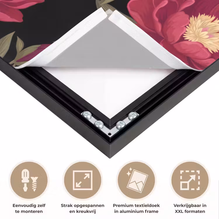 Bloemen - Patroon - Botanisch - Rood - Zwart Textielframe zwart klein -USP_feed_closeupNL