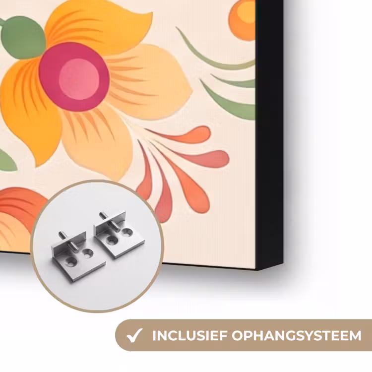 Bloemen - Patroon - Decoratief - Oranje Textielframe zwart klein -USP_ophangsysteemNL