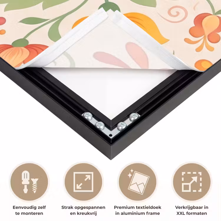 Bloemen - Patroon - Decoratief - Oranje Textielframe zwart klein -USP_feed_closeupNL