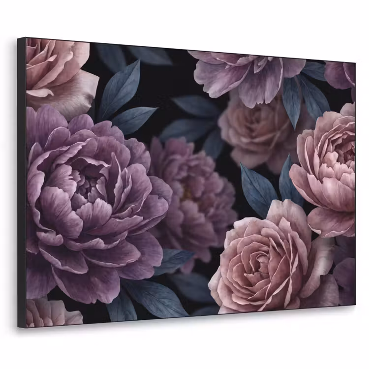 Bloemen - Patroon - Donker - Botanisch - Paars Textielframe zwart klein -3d