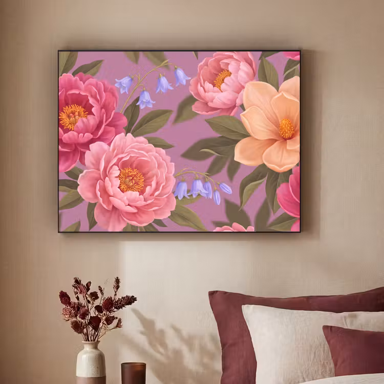 Bloemen - Patroon - Illustratie - Roze Textielframe zwart klein -sfeer1