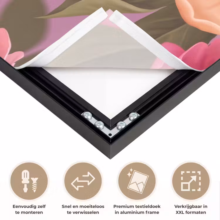 Bloemen - Patroon - Illustratie - Roze Textielframe zwart klein -USP_closeupNL