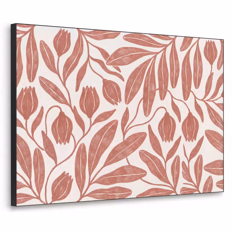 Bloemen - Patroon - Modern - Natuur - Bruin Textielframe zwart klein -3d