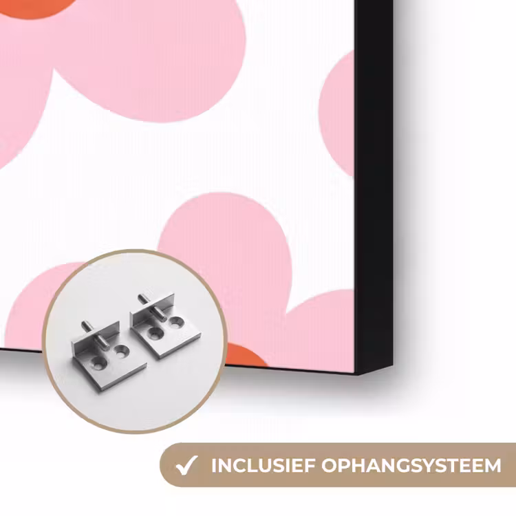 Bloemen - Patroon - Modern - Roze - Wit Textielframe zwart klein -USP_ophangsysteemNL