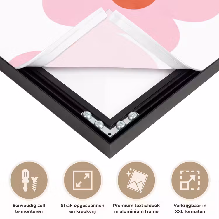 Bloemen - Patroon - Modern - Roze - Wit Textielframe zwart klein -USP_feed_closeupNL