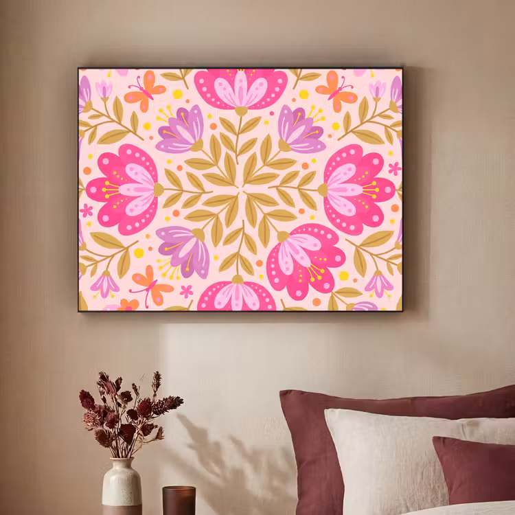 Bloemen - Patroon - Natuur - Abstract - Roze Textielframe zwart klein -sfeer1