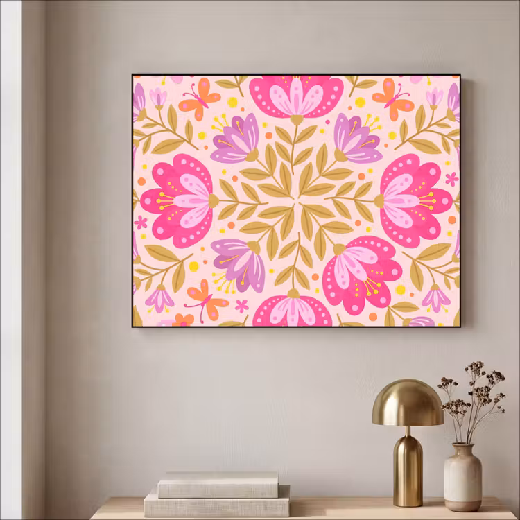 Bloemen - Patroon - Natuur - Abstract - Roze Textielframe zwart klein -sfeer2