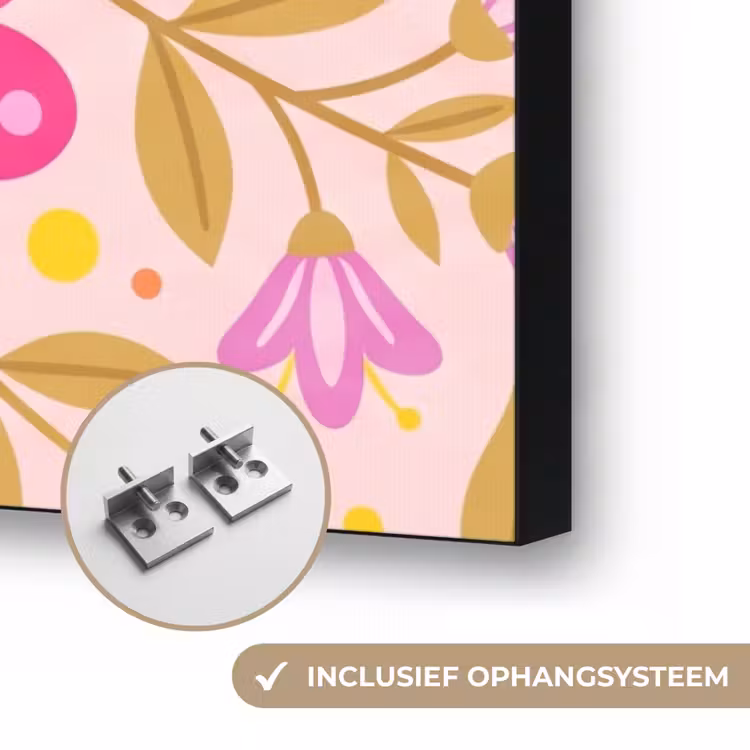 Bloemen - Patroon - Natuur - Abstract - Roze Textielframe zwart klein -USP_ophangsysteemNL