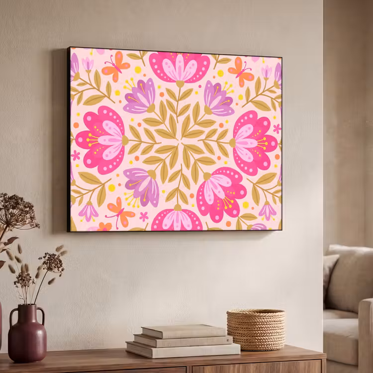 Bloemen - Patroon - Natuur - Abstract - Roze Textielframe zwart klein -sfeer3