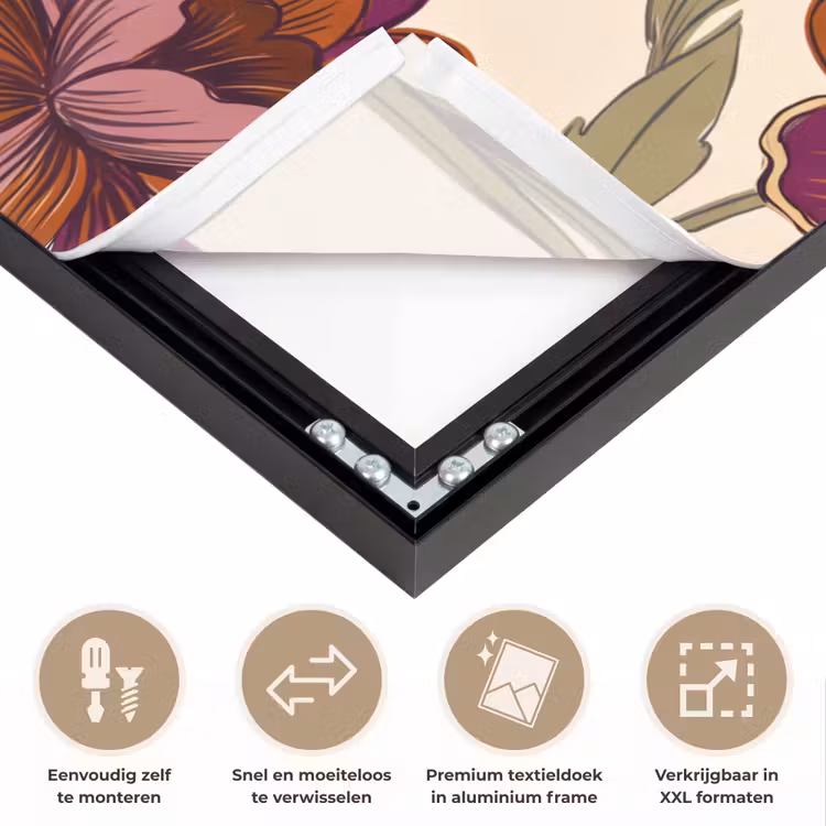 Bloemen - Patroon - Natuur - Modern - Paars Textielframe zwart klein -USP_closeupNL