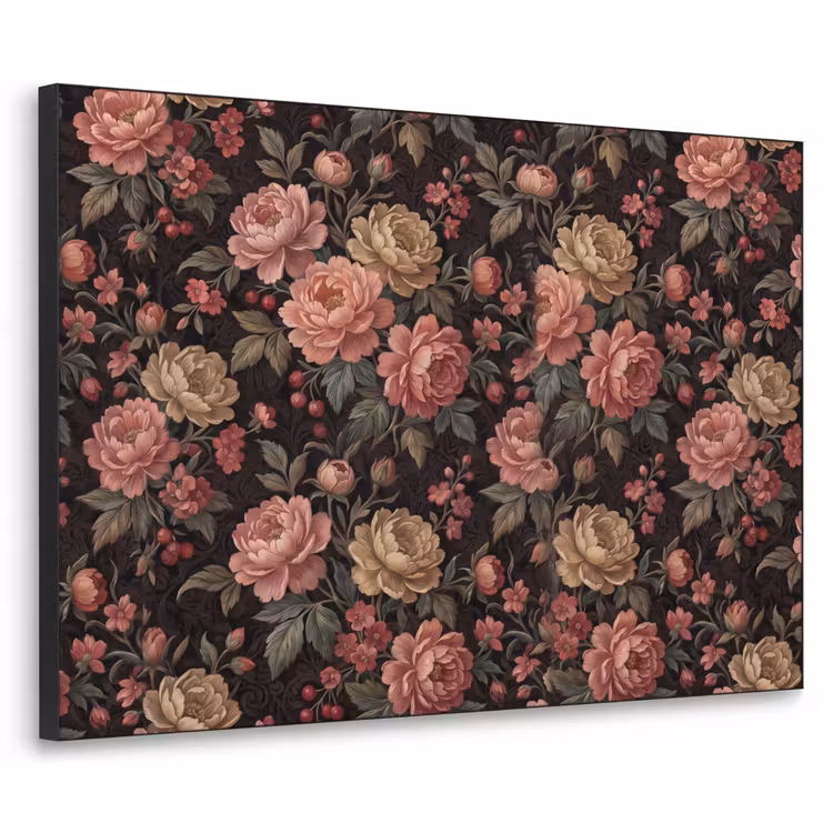 Bloemen - Patroon - Natuur - Vintage - Roze Textielframe zwart klein -3d