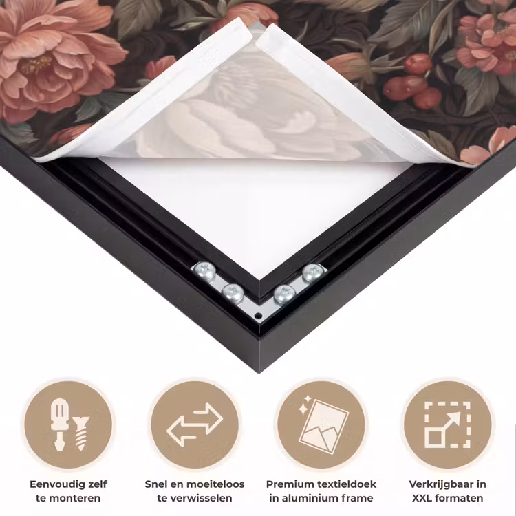 Bloemen - Patroon - Natuur - Vintage - Roze Textielframe zwart klein -USP_closeupNL