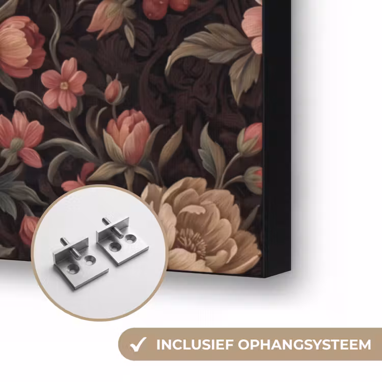 Bloemen - Patroon - Natuur - Vintage - Roze Textielframe zwart klein -USP_ophangsysteemNL