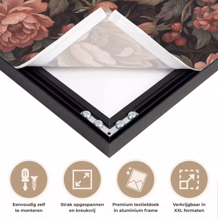 Bloemen - Patroon - Natuur - Vintage - Roze Textielframe zwart klein -USP_feed_closeupNL