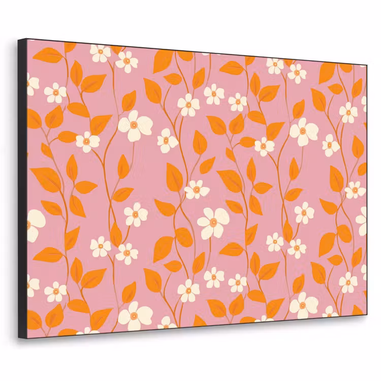 Bloemen - Patroon - Oranje Textielframe zwart klein 947 -3d