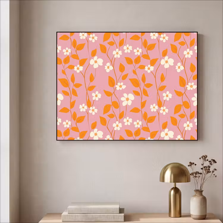 Bloemen - Patroon - Oranje Textielframe zwart klein 947 -sfeer2