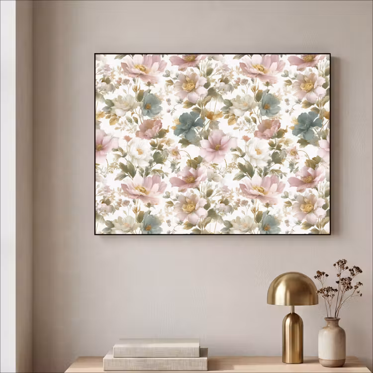Bloemen - Patroon - Pastel Textielframe zwart klein 947 -sfeer2