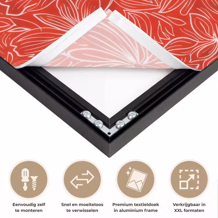 Bloemen - Patroon - Rood Textielframe zwart klein 947 -USP_closeupNL