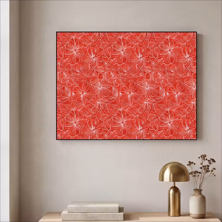 Bloemen - Patroon - Rood Textielframe zwart klein 947 -sfeer2