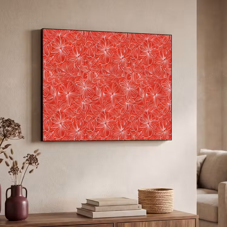 Bloemen - Patroon - Rood Textielframe zwart klein 947 -sfeer3