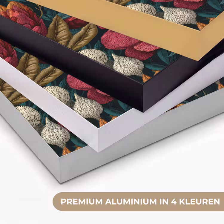 Bloemen - Patroon - Rood - Goud Textielframe zwart klein 947 -USP_kleurenNL