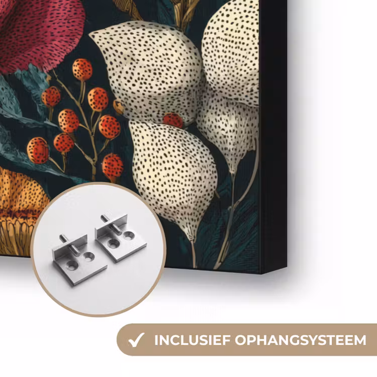 Bloemen - Patroon - Rood - Goud Textielframe zwart klein 947 -USP_ophangsysteemNL