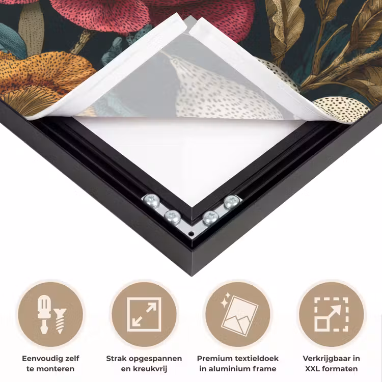 Bloemen - Patroon - Rood - Goud Textielframe zwart klein 947 -USP_feed_closeupNL
