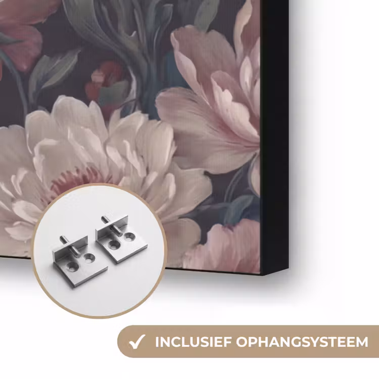 Bloemen - Patroon - Sierlijk - Roze - Donker Textielframe zwart klein -USP_ophangsysteemNL