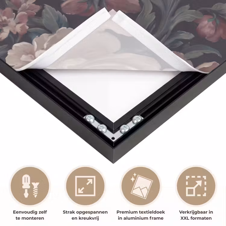 Bloemen - Patroon - Sierlijk - Roze - Donker Textielframe zwart klein -USP_feed_closeupNL