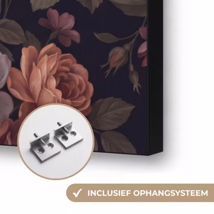 Bloemen - Patroon - Vintage - Donker - Roze Textielframe zwart klein -USP_ophangsysteemNL