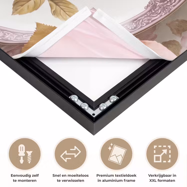 Bloemen - Patroon - Vintage - Roze - Decoratie Textielframe zwart klein -USP_closeupNL