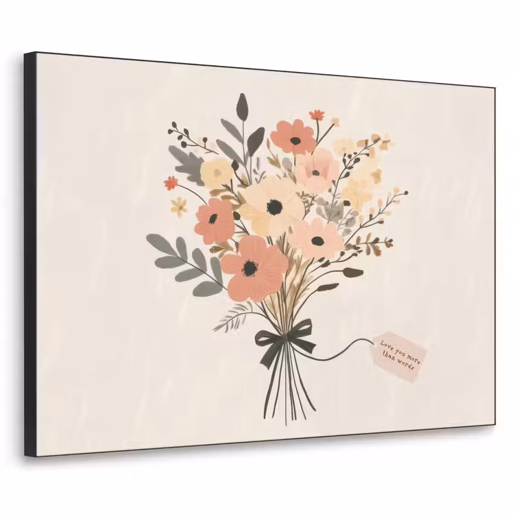 Bloemen - Quote - Beige - Lint Textielframe - compleet frame klein -3d