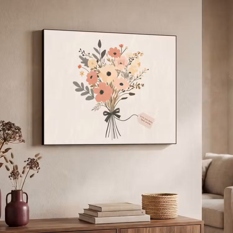 Bloemen - Quote - Beige - Lint Textielframe zwart klein -sfeer3