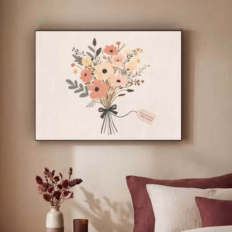 Bloemen - Quote - Beige - Lint Textielframe - compleet frame klein -sfeer1