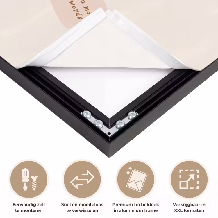 Bloemen - Quote - Beige - Lint Textielframe zwart klein -USP_closeupNL