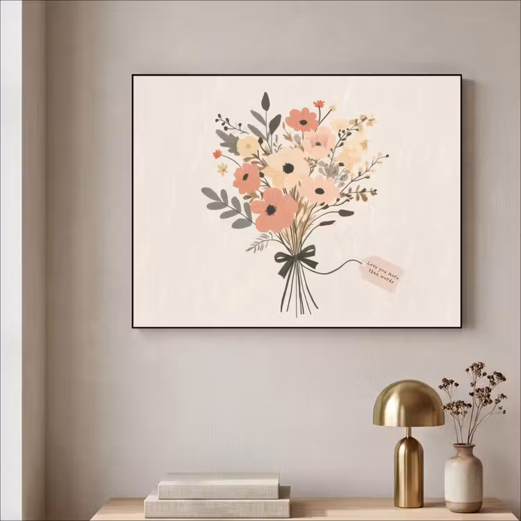 Bloemen - Quote - Beige - Lint Textielframe zwart klein -sfeer2