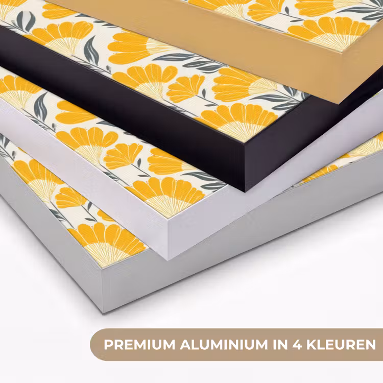Bloemen - Retro - Botanisch - Okergeel - Grijs Textielframe zwart klein 947 -USP_kleurenNL