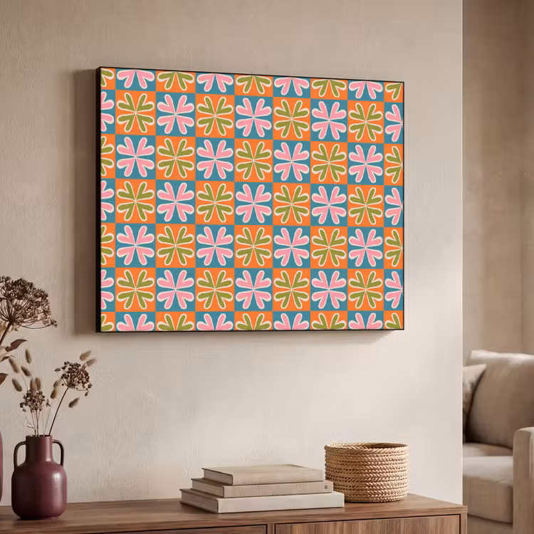 Bloemen - Retro - Patroon - Kleurrijk Textielframe - compleet frame klein 947 -sfeer3