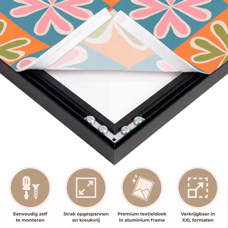 Bloemen - Retro - Patroon - Kleurrijk Textielframe zwart klein 947 -USP_feed_closeupNL