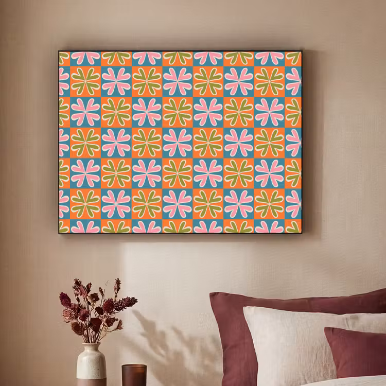 Bloemen - Retro - Patroon - Kleurrijk Textielframe zwart klein 947 -sfeer1