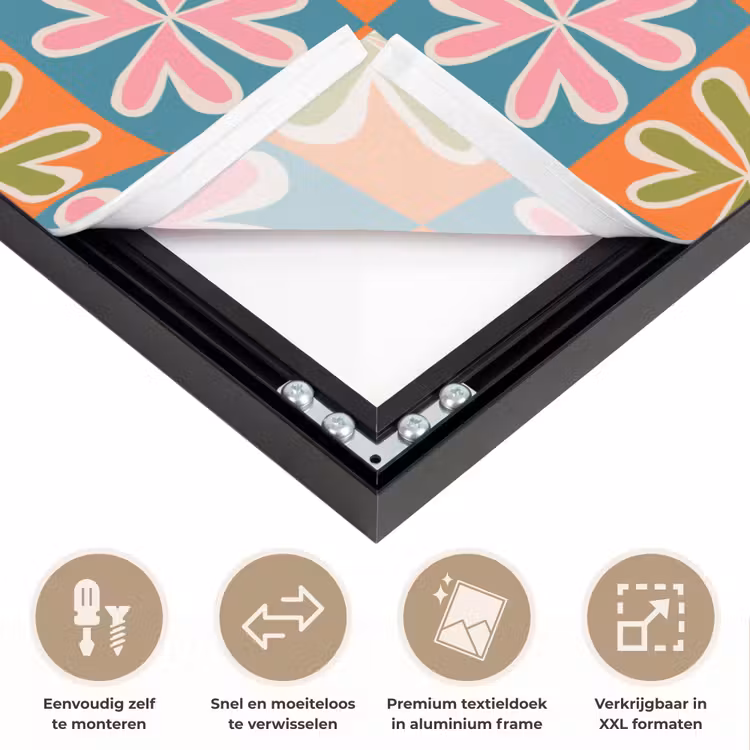 Bloemen - Retro - Patroon - Kleurrijk Textielframe zwart klein 947 -USP_closeupNL