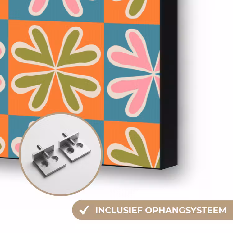 Bloemen - Retro - Patroon - Kleurrijk Textielframe zwart klein 947 -USP_ophangsysteemNL