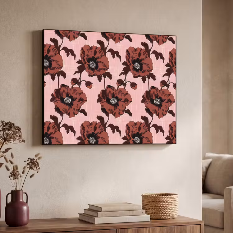 Bloemen - Retro - Rood Textielframe zwart klein 947 -sfeer3