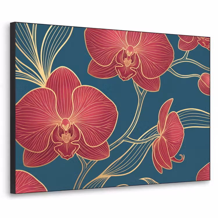 Art frame - Bloemen - Rood - Goud - Bloemen - Rood - Goud Textielframe zwart klein