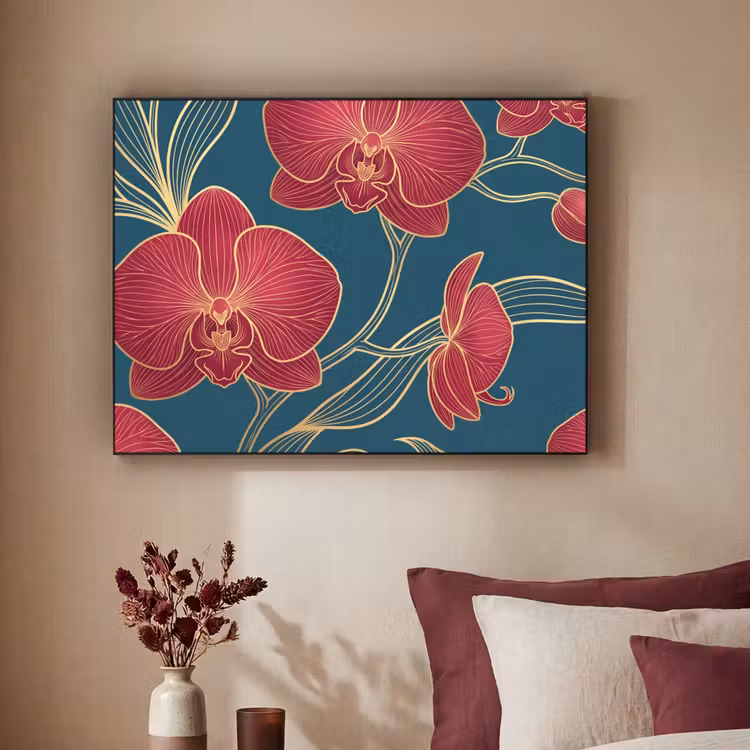 Art frame - Bloemen - Rood - Goud - Bloemen - Rood - Goud Textielframe zwart klein