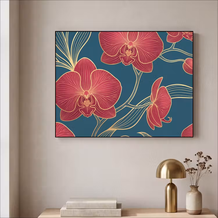 Art frame - Bloemen - Rood - Goud - Bloemen - Rood - Goud Textielframe zwart klein